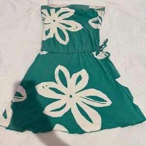 Y2K Roxy Teal and White Floral Strapless Dress with Tie